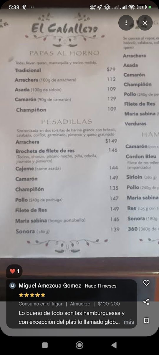 Restaurante Caballero Menu - Image 2